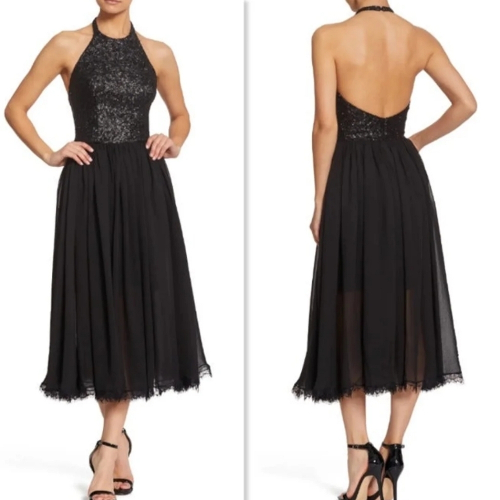 Dress the Population Tatiana Sequin Black Chiffon Dress - Large